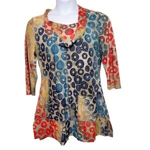 Shana rainbow cowl neck top size large polka dot cheetah print artsy art to wear